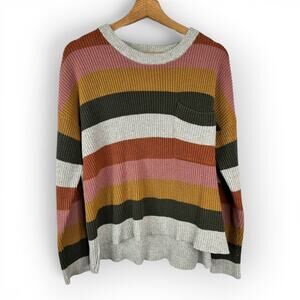 Madewell Thompson Pocket Pullover Sweater Womens Size Medium Multi-Color Striped